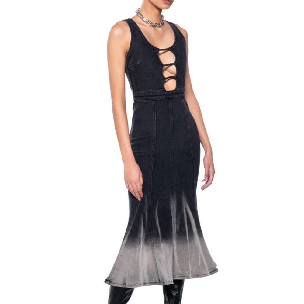 AKIRA Black and Gray Cut Out denim Sheath Dress